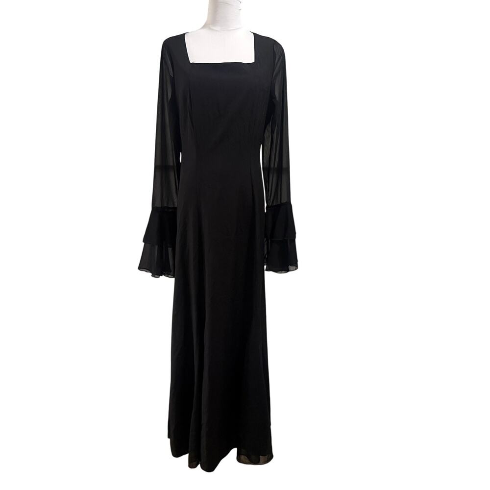 Black Whimsigoth Maxi Dress Large Sheer Bell Sleeve Square Neck Gothic Witchy
